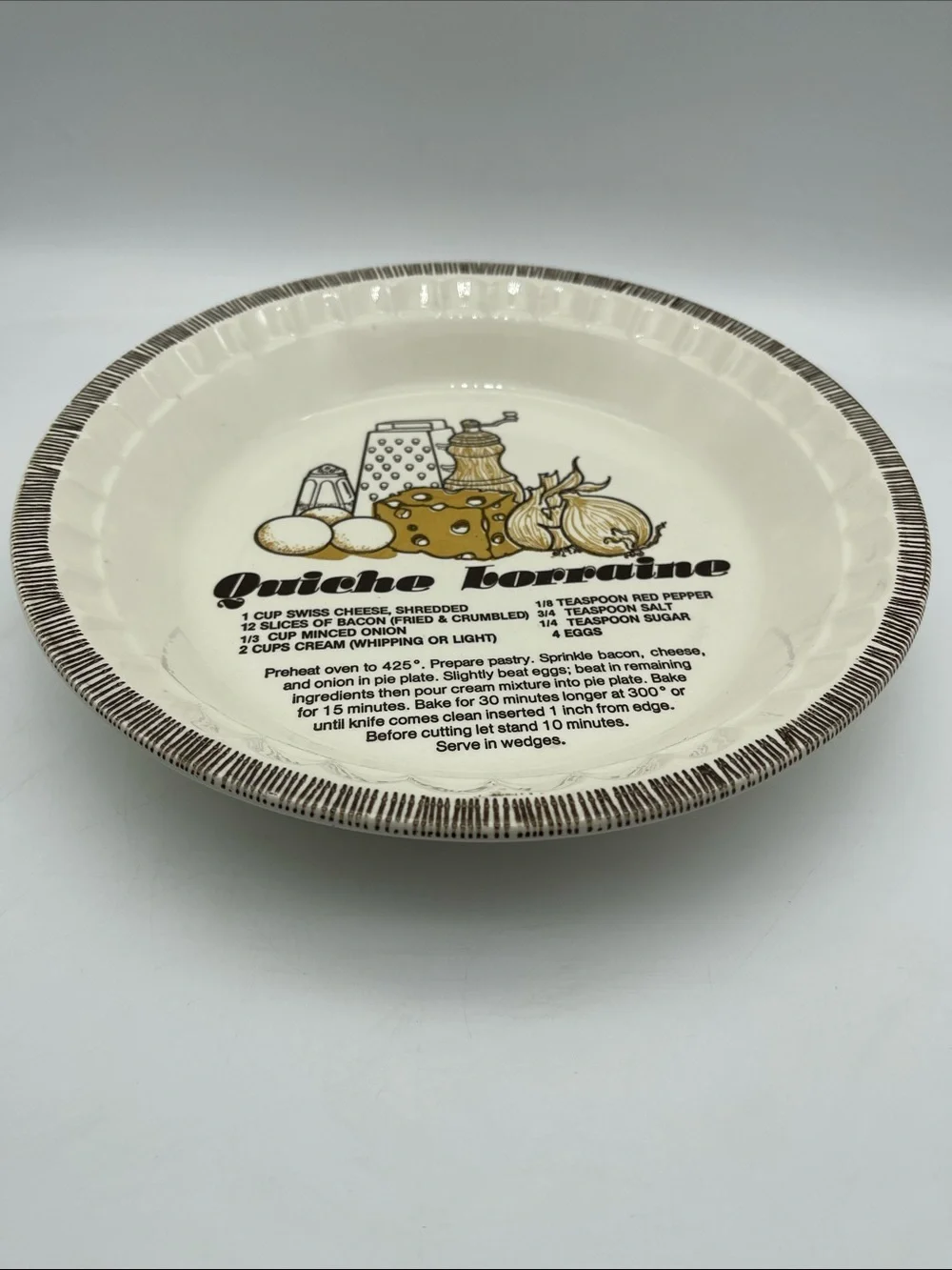 Vintage Quiche Lorraine Recipe Pie Plate Dish Royal China Jeannette Collectible